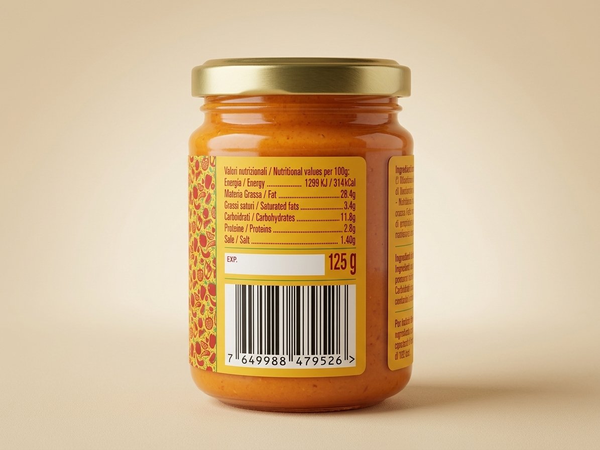Retro del vasetto Creamy Chili Cashew di Picantillo dello Chef con i valori nutrizionali e il formato da 125 g